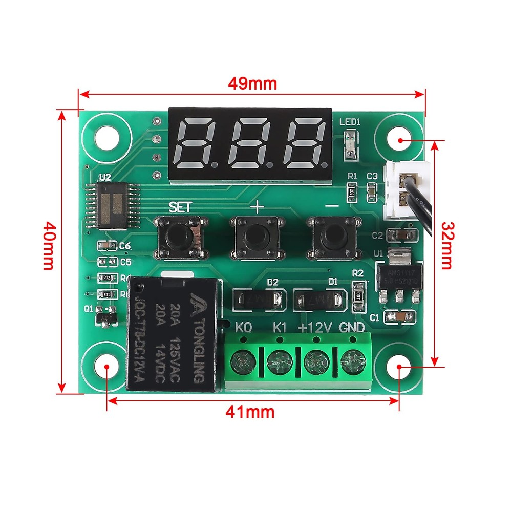 2PCS W1209 Temperature Controller Module,LED Display Digital Thermostat Red