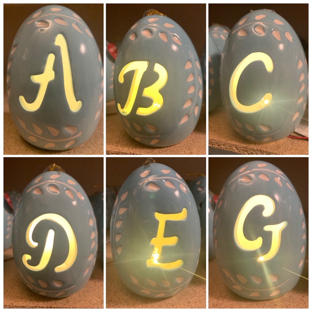 Easter Light Up Monogram Egg Letter "D” Blue Decorative Easter Egg 2.5”x3”x4”