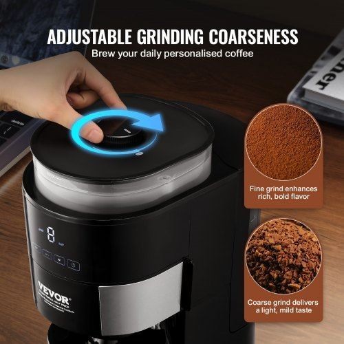 Coffee Maker with Grinder 8 Cup Programmable Coffee Machine Grind and Brew