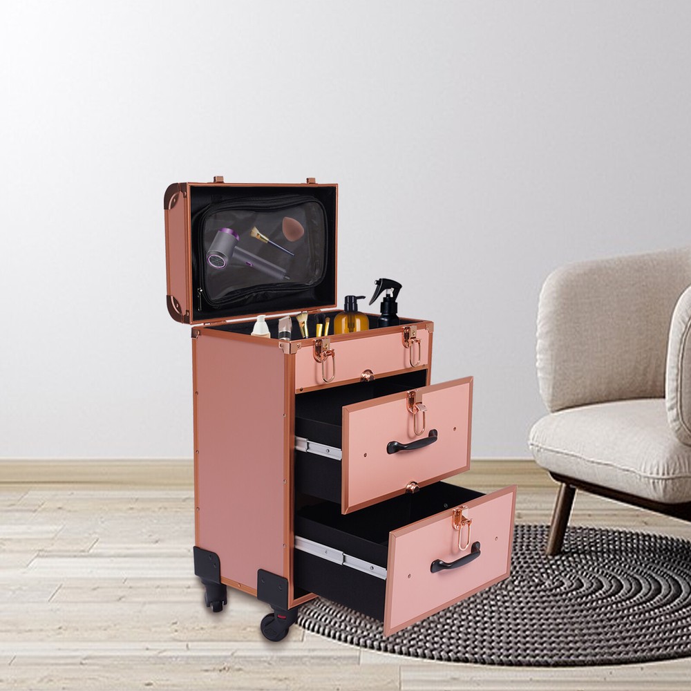 Rolling Makeup Case Train Case for Make-Up Artists Nail Technicians Beauticians