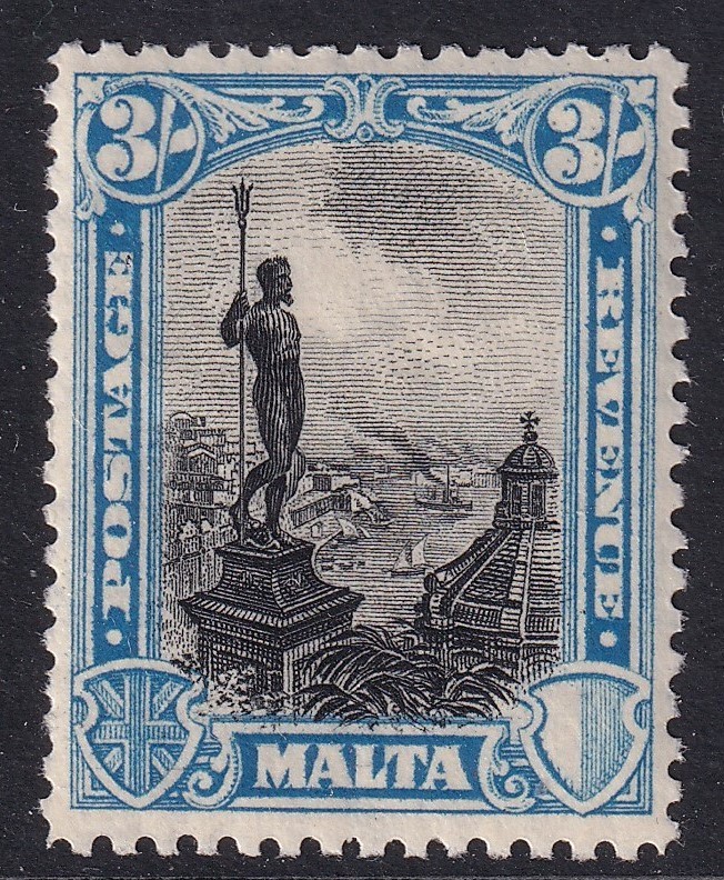 MALTA GV SG207, 3s black & blue, Mounted MINT. Cat £50.