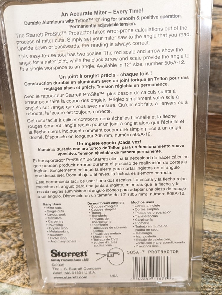 Starrett 505A-7 Miter Protractor 7"