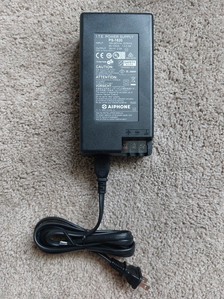 Aiphone PS-1820 18 Volt, 2 Amp Power Supply - Intercom - UL Listed