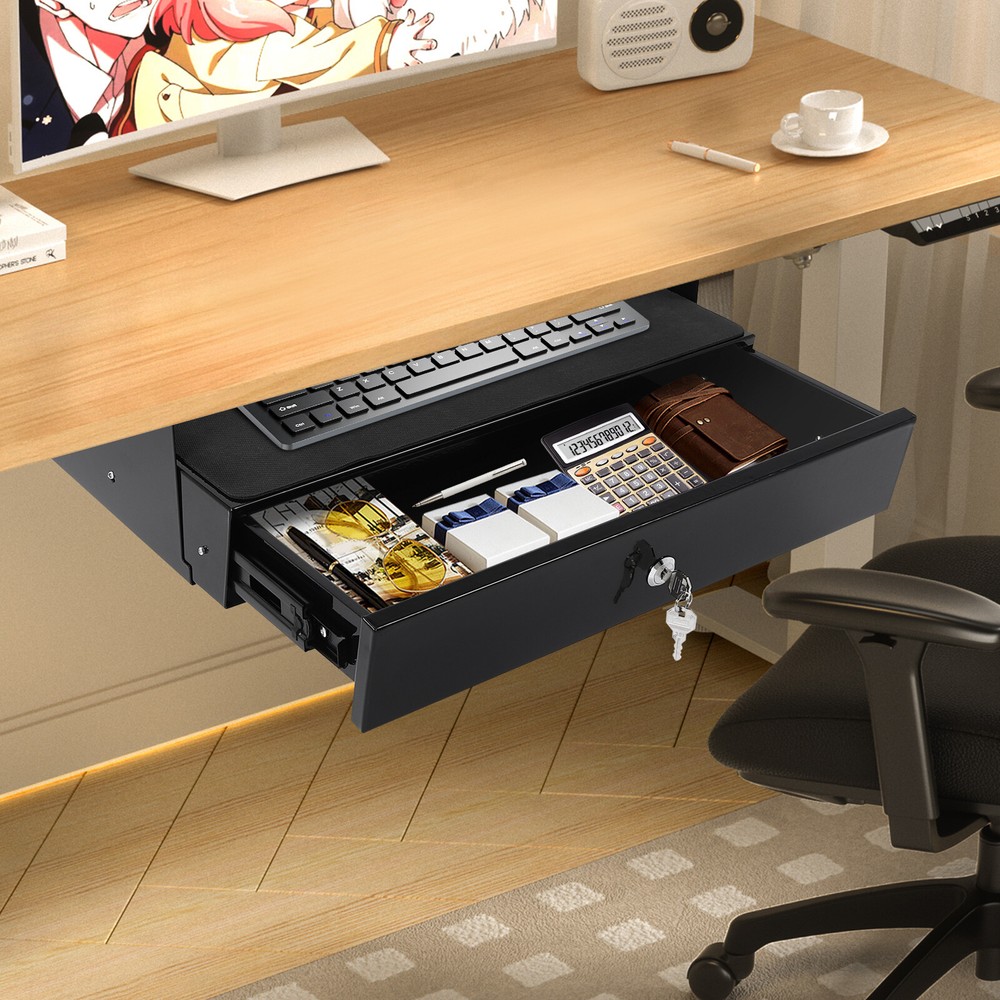 Under Desk Mounted Pull-Out Drawer, High-Quality Iron Organizer for Mouse,