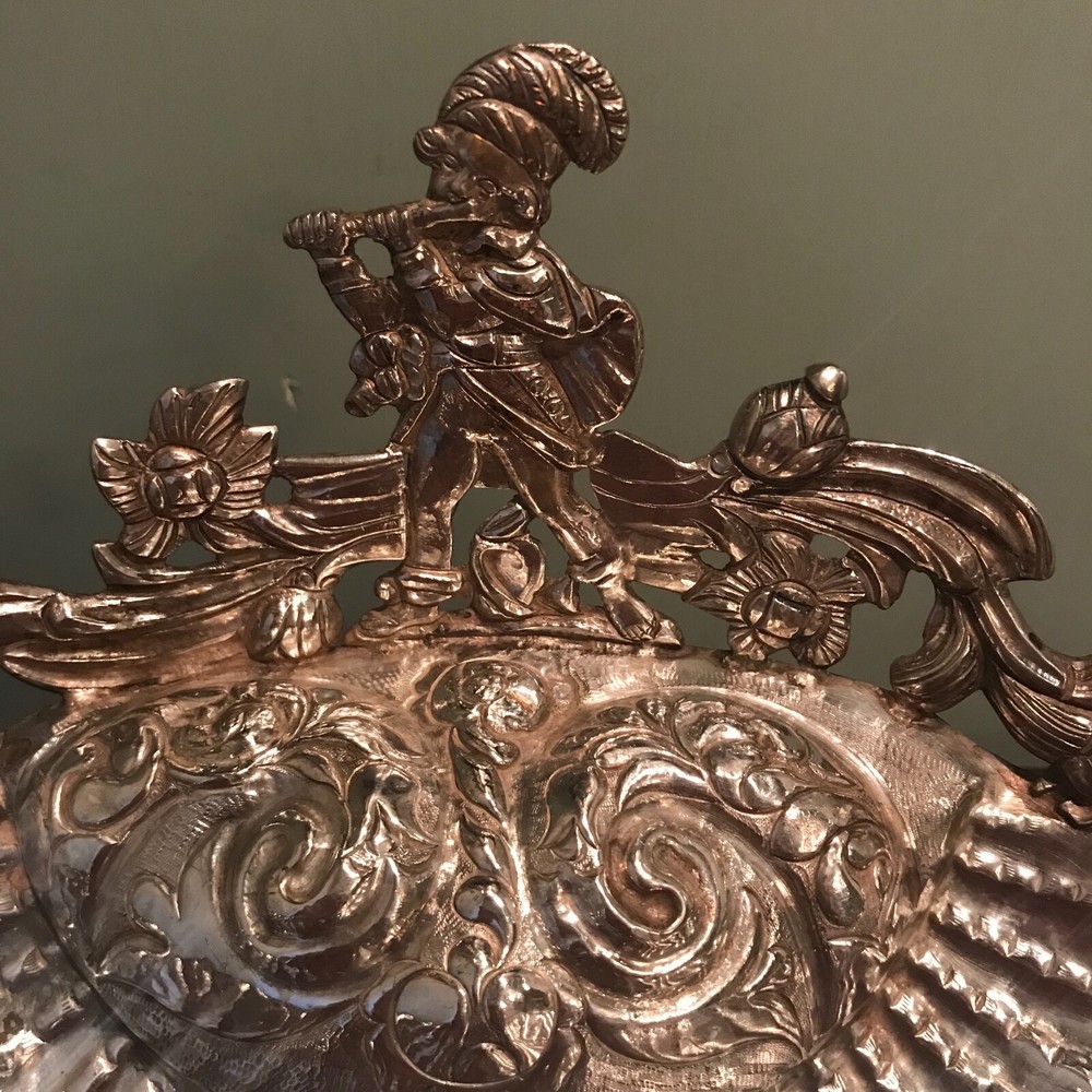 Large Antique Spanish Colonial Silver Baptismal Font Shell Dish