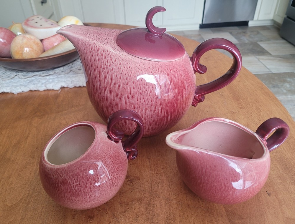 Mid Century Hull Maroon Tea Set. Beautiful!