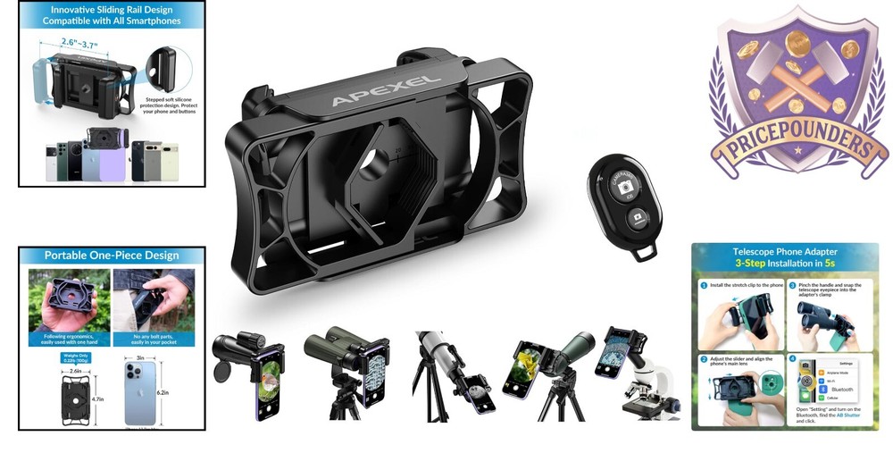 Telescope Phone Adapter Plastic Lightweight Universal Mount with Bluetooth Re...