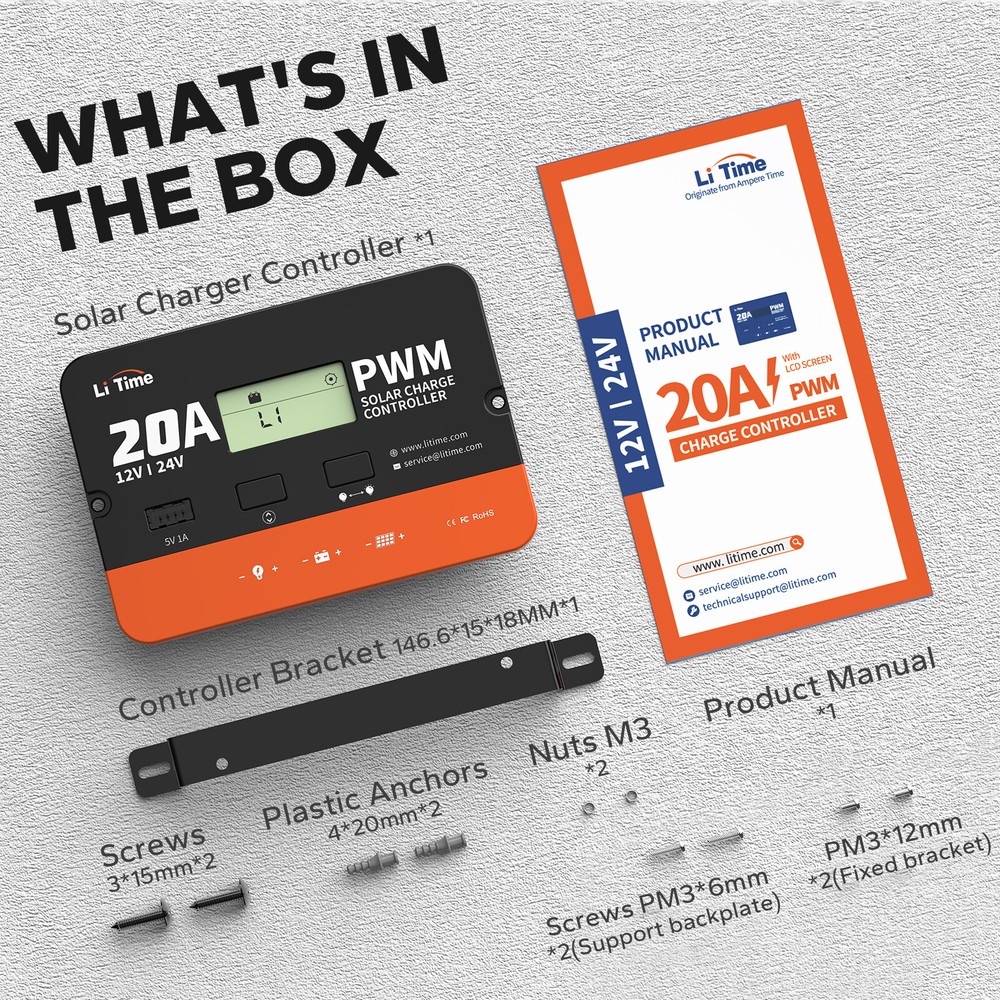Litime 12/24V 30A PWM Solar Panel Battery Charge Controller LCD Regulator USB