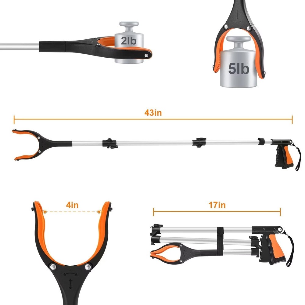 43" Extra Long Grabber Tool Foldable Lightweight Ideal for Elderly