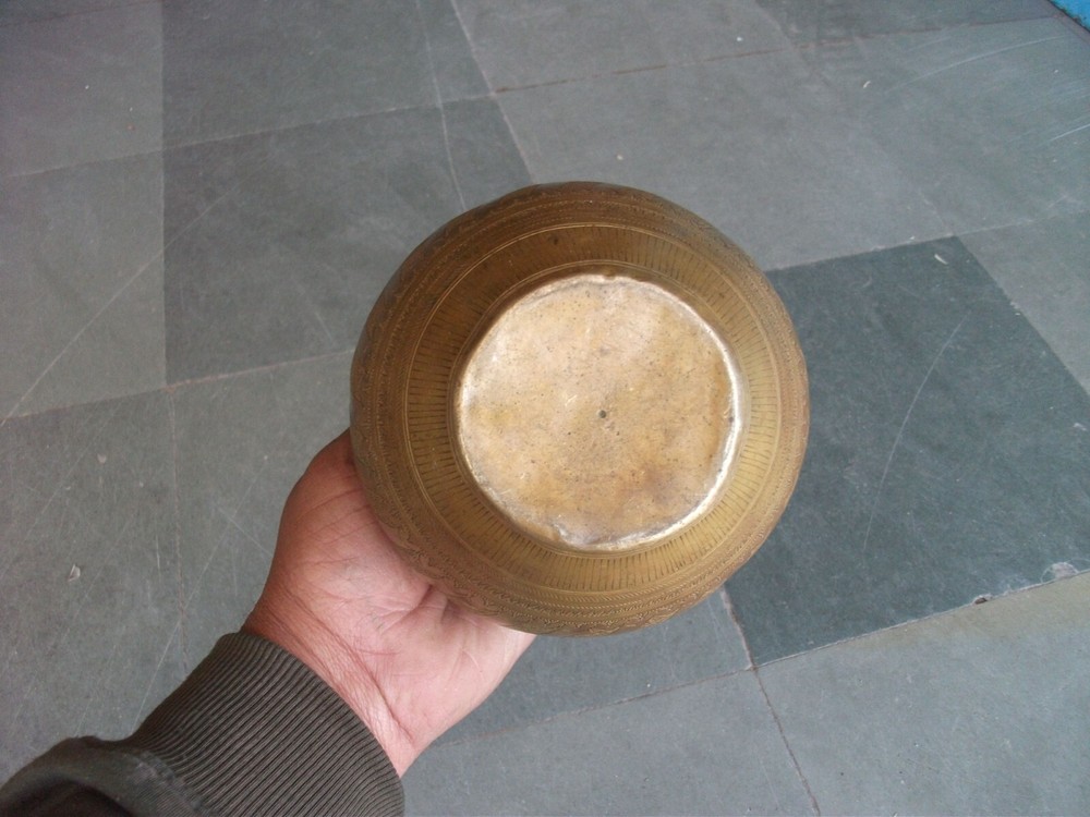 Vintage Brass Lines Engraved Handcrafted Solid Heavy Water Pot/Lotta
