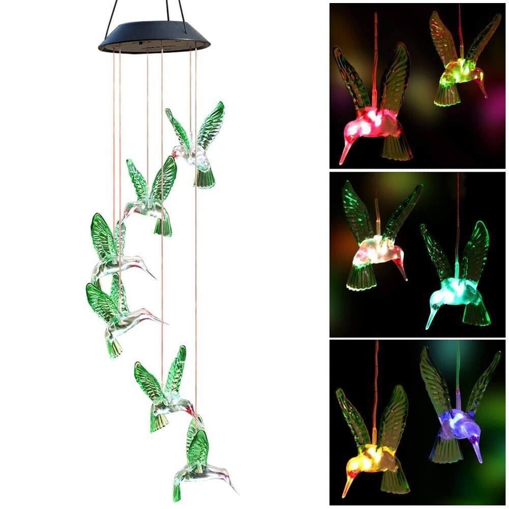 Colorful Solar Six Hummingbird Wind Chimes