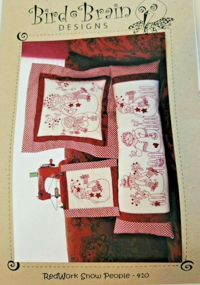 Redwork Snow People Bird Brain Designs 410