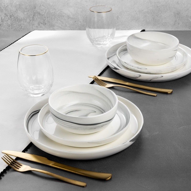 Gray Marble Ceramic Dinner Plate Dishwasher Safe Elegant Dining Tableware New