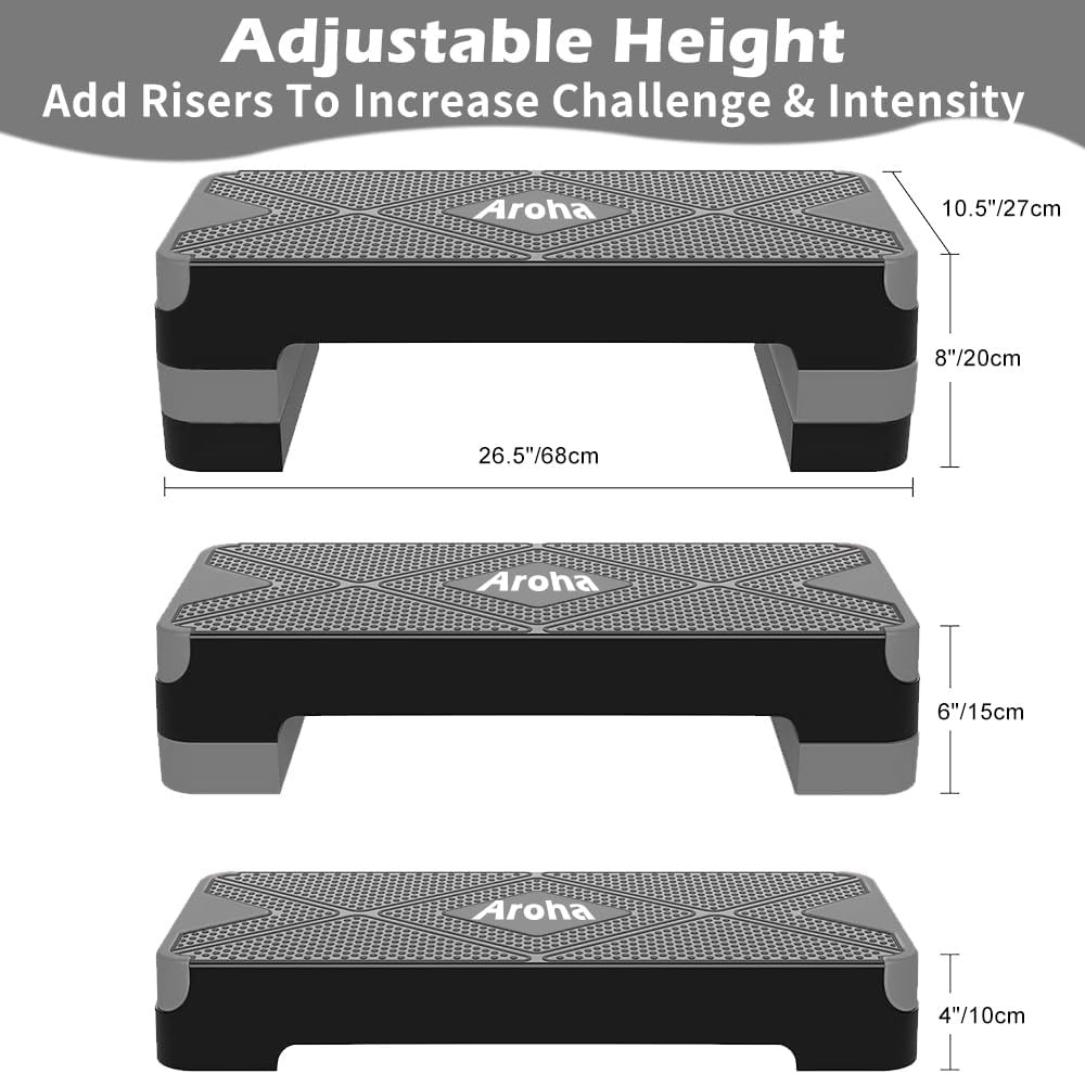 Adjustable Aerobic Exercise Step- Workout Step Platform, 26.5" Step Deck with 4"