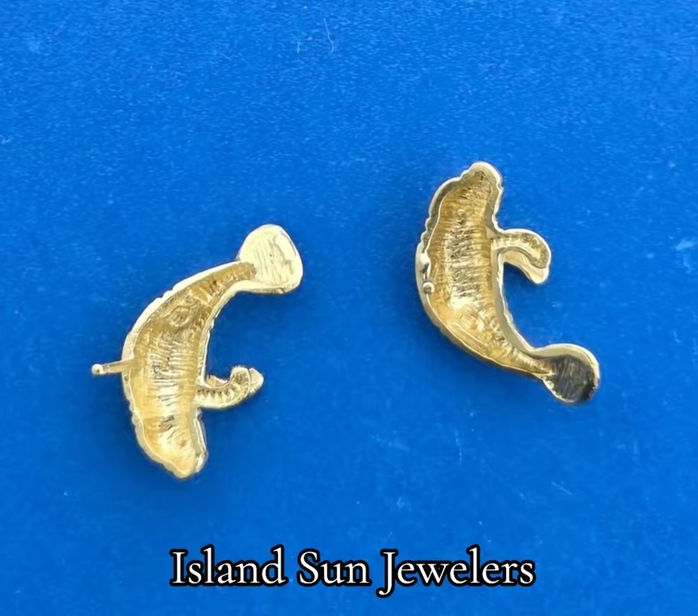 Manatee Post Earrings, 14K