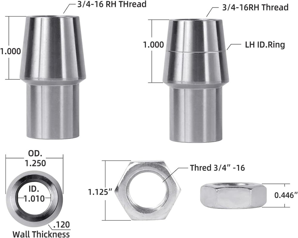 3/4" .750" Threaded Bushing Kit for 4-Link Suspension or Replace Worn Out Rod...
