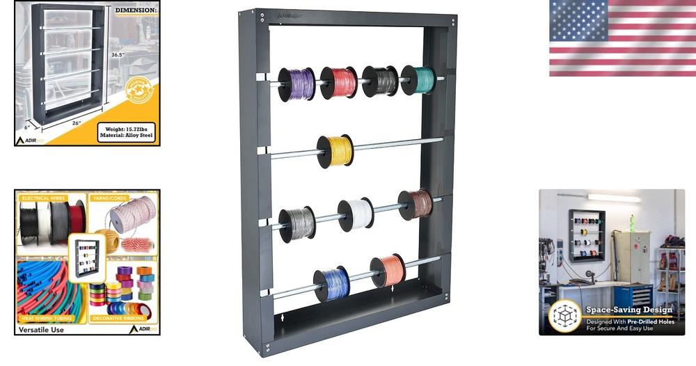 Versatile Wire Spool Dispenser Rack - Organize & Display for Industrial Use