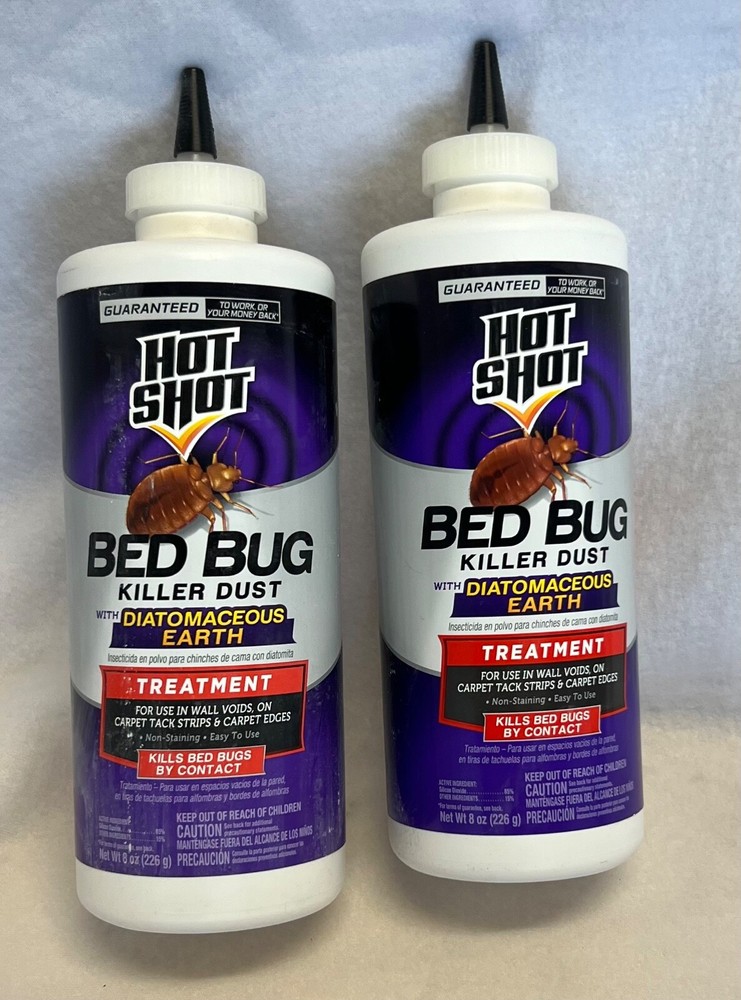 2-Bottles HOT SHOT Bed Bug Flea Killer Dust Treatment With Diatomaceous Earth