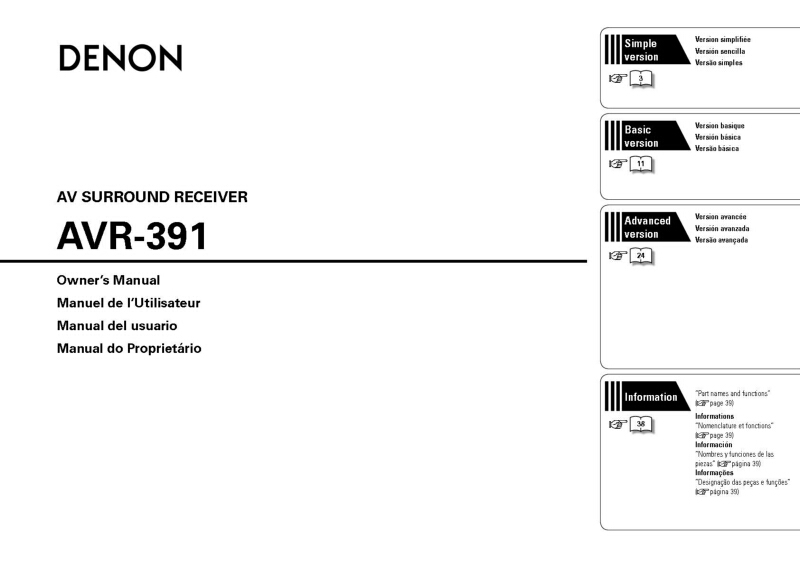 Denon AVR-391 Receiver Amplifier Owners Manual