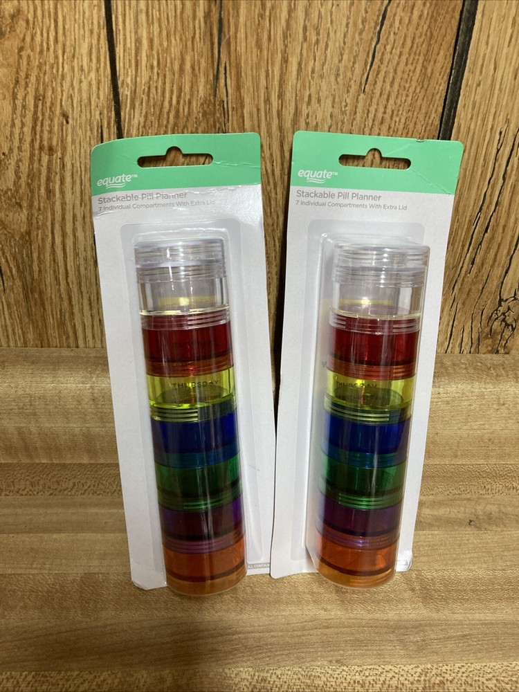 2 Pack Equate 7-Day Multi- Color Pill Holder New
