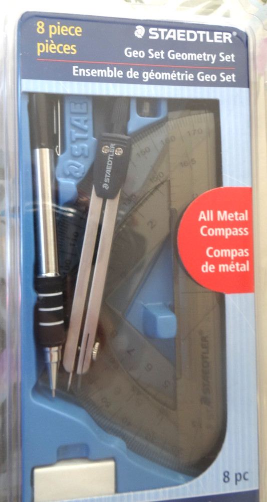 NEW 8 PIECE STAEDTLER GEOMETRY SET INCLUDES PROTRACTOR, COMPASS, RULER & OTHERS