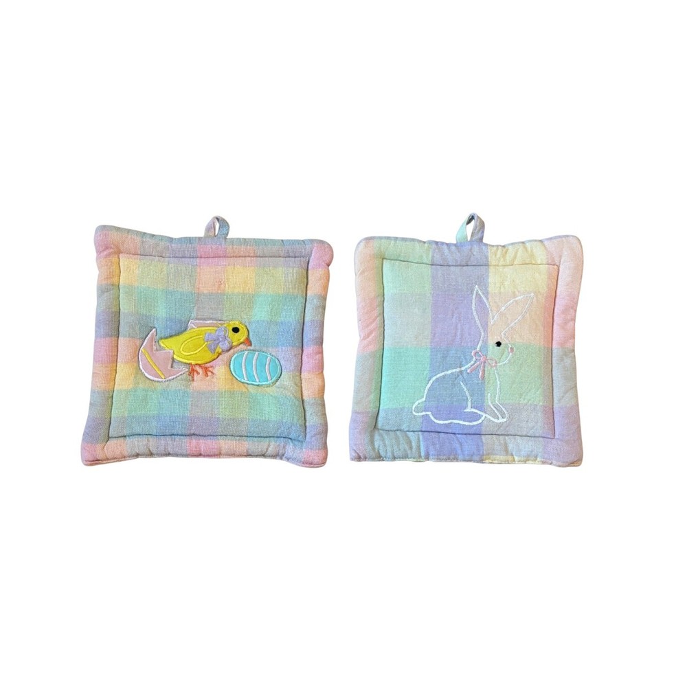 Vintage Spring Pot Holders Set | Bunny & Chick Easter Kitchen Decor