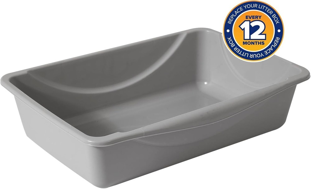 Spacious Open Litter Pan for Cats - Eco-Friendly Plastic in Blue/Gray