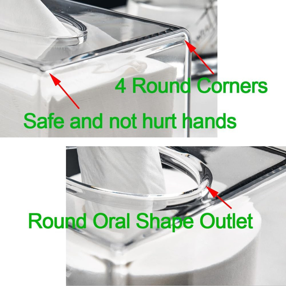Clear Acrylic Tissue Box Holder Rectangular Bathroom & Kitchen Organizer