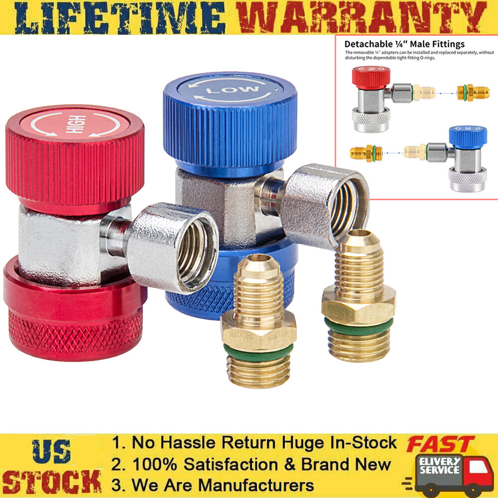 Adjustable A/C Quick Coupler Connector Adapter High Low Side 1/4" SAE HVAC