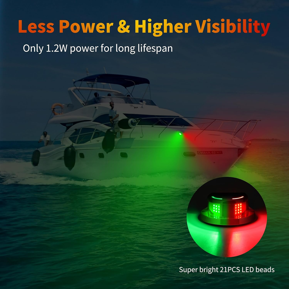 LED Boat Navigation Lights, IP67 Waterproof, (Black)