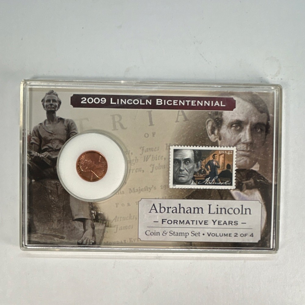 2009 Lincoln Bicentennial Cent Formative Years Coin & Stamp Set Small Cent RD