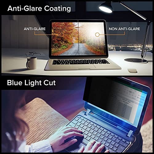 14" Laptop Privacy Screen Protector - Anti-Glare, Blue Light Filter, Scratch-Res