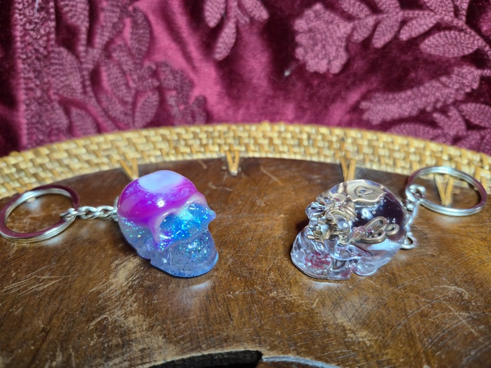 Resin Skull Keychains Brightly Colored , Comes in Multiple Designs