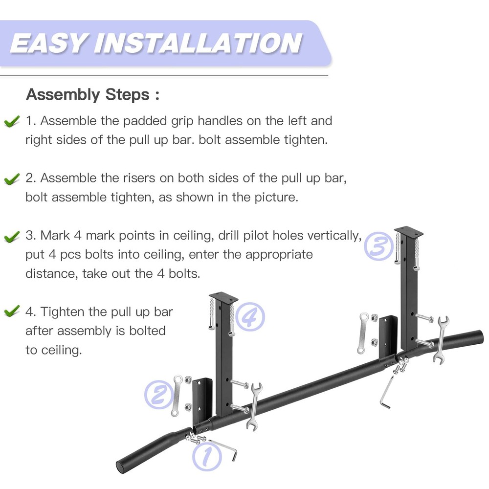 ATENTO Multifunctional Pull Up Bar for Ceiling Mount or Beam Mount, Black