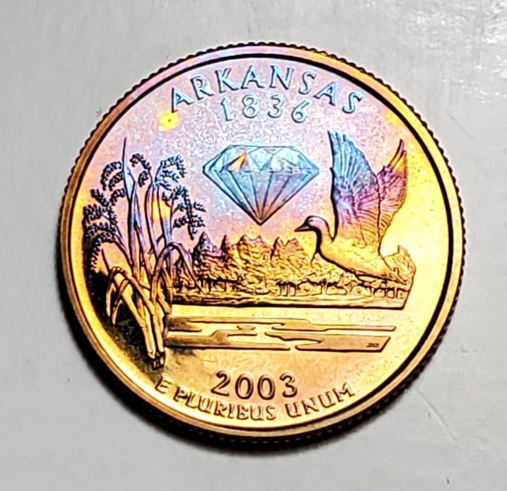 TONED 2003 S ARKANSAS STATE QUARTER CLAD PROOF UNC #C5252
