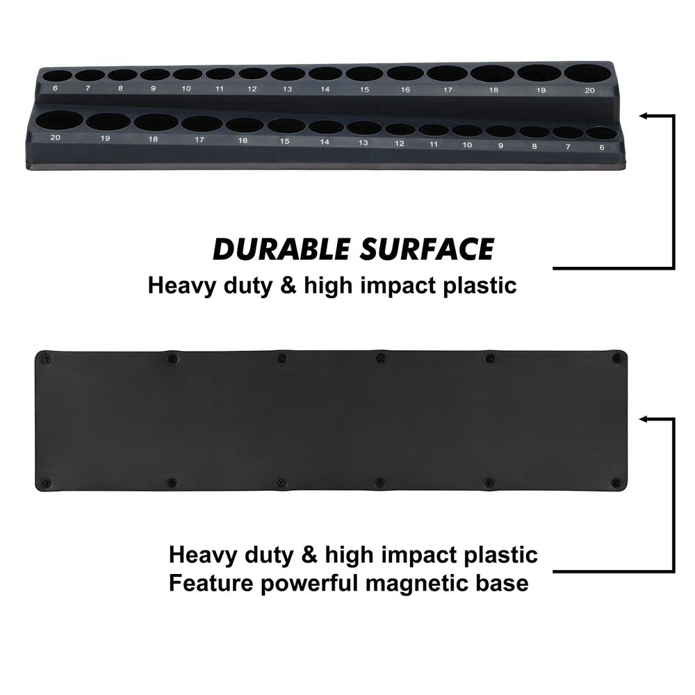 Magnetic Socket Organizer Set 3PCS Socket Trays Black for Metric 1/4"3/8" & 1/2"