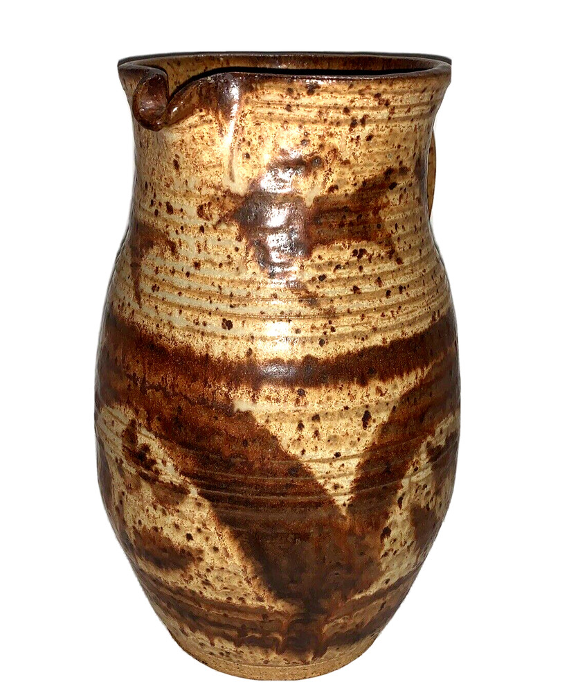 Vintage Artist Signed Art Pottery Pitcher Applied Handle