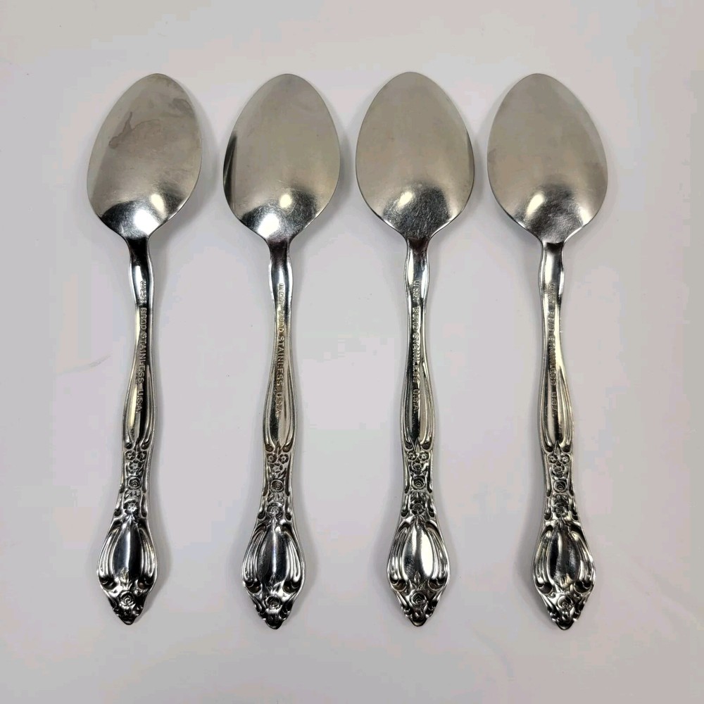 4 Teaspoons Oneida West Bend AFFECTION Pattern Stainless USA Glossy Flatware