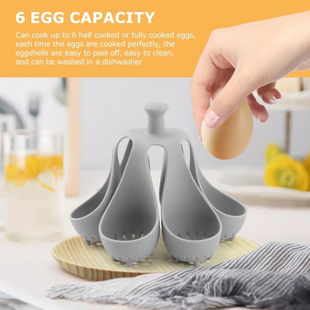Silicone Egg Boiler Rack Freestanding Holds 6 Poached, grey