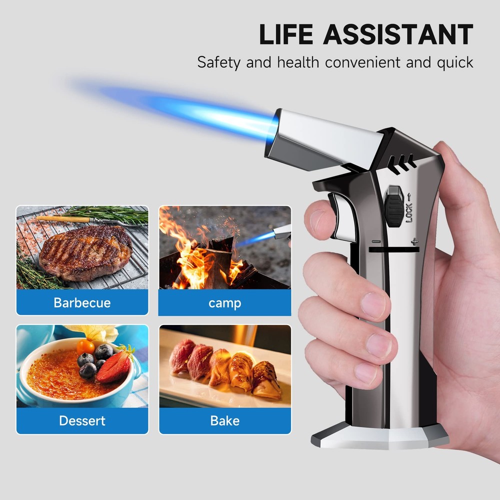 Kitchen Torch for Cooking with Adjustable Flame Silver