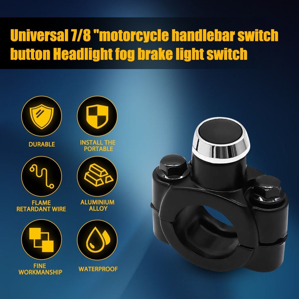12V Motorcycle Switch Horn Handlebar Mount Push Button Momentary Start Universal