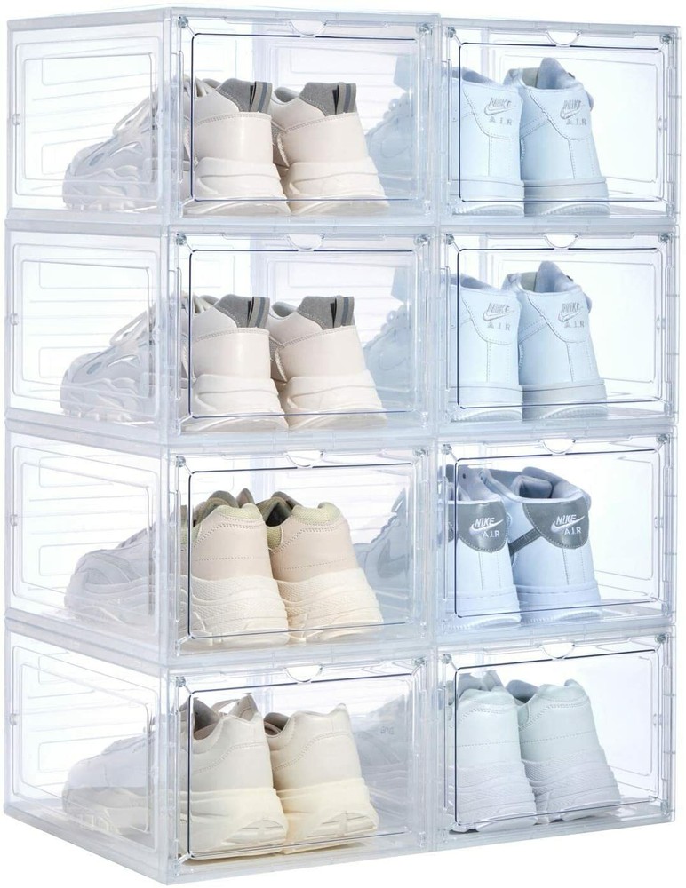 12 Clear Shoe Boxes Magnetic Drop Front Sneaker Rack Storage Organizer Stackable