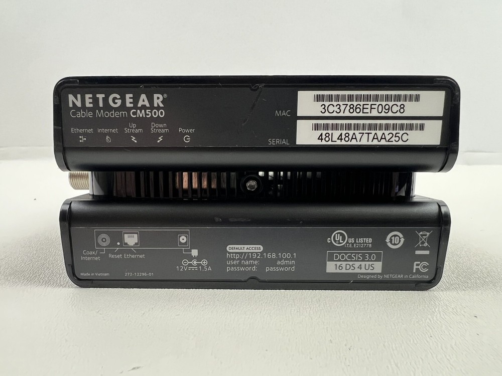 NETGEAR CM500 680 Mbps Cable Modem + Power Adapter + Cable
