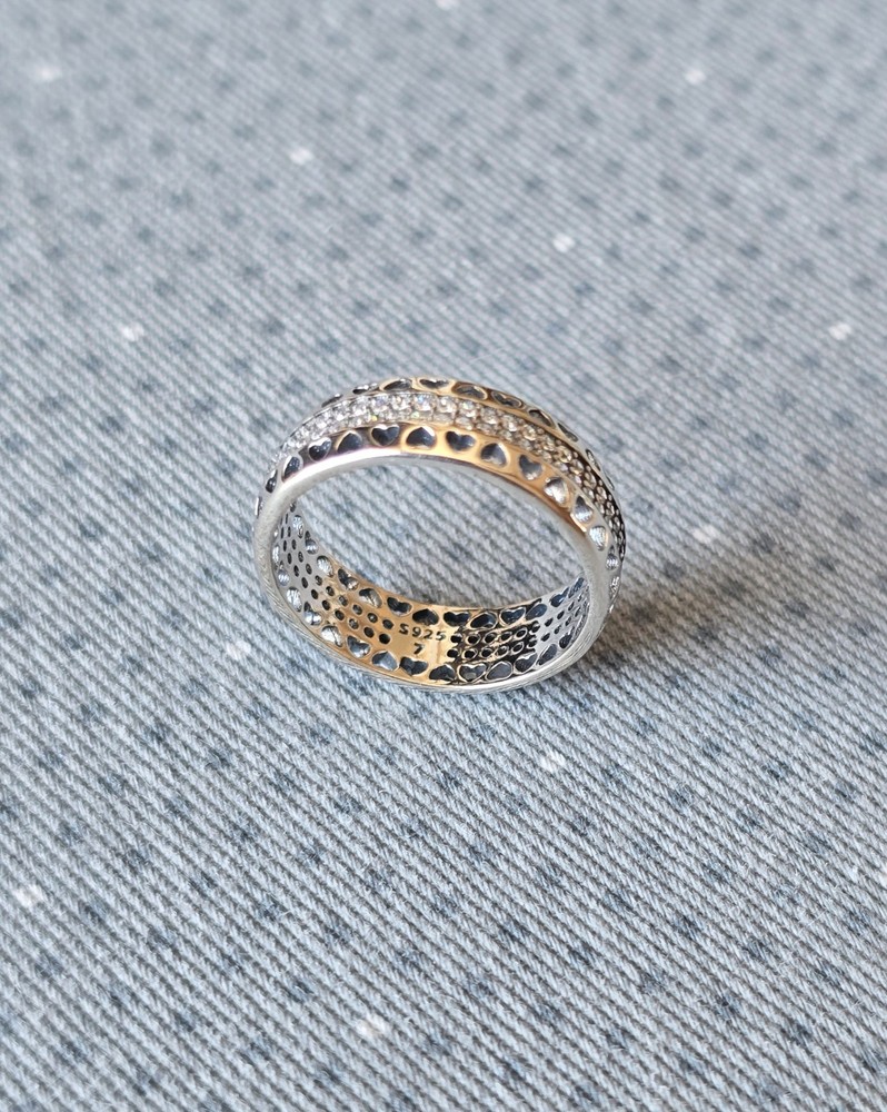 Sterling Silver Heart Band Ring - Size N