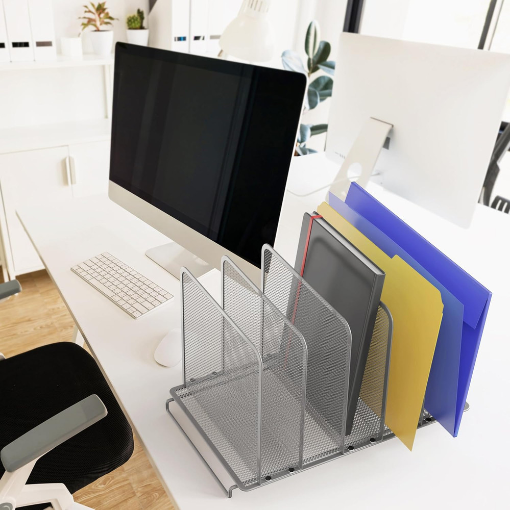 Expandable 5 Section Upright File Sorter Organizer, Silver