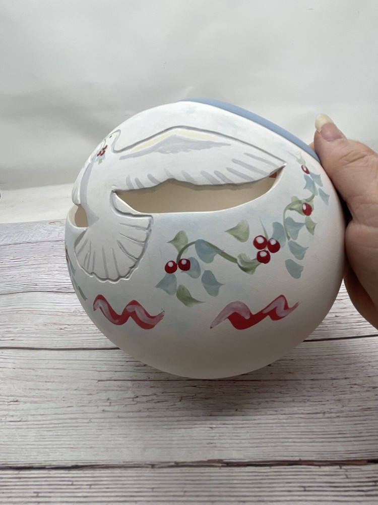 Christmas Dove Tabletop Ceramic Candleholder 6.5” Tall