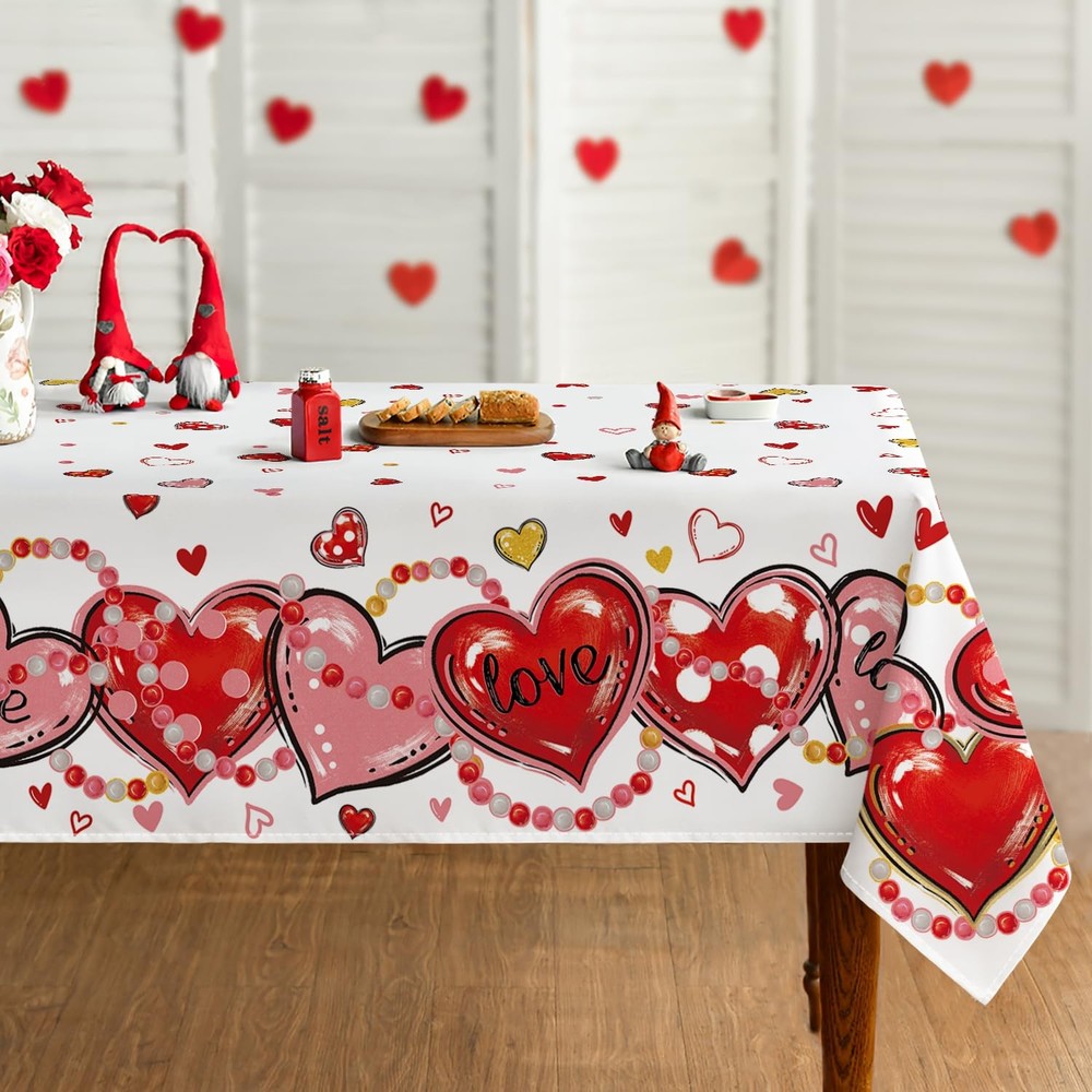 Horaldaily Valentine Tablecloth 60×84 Inch 60" x 84" (Rectangular), Red