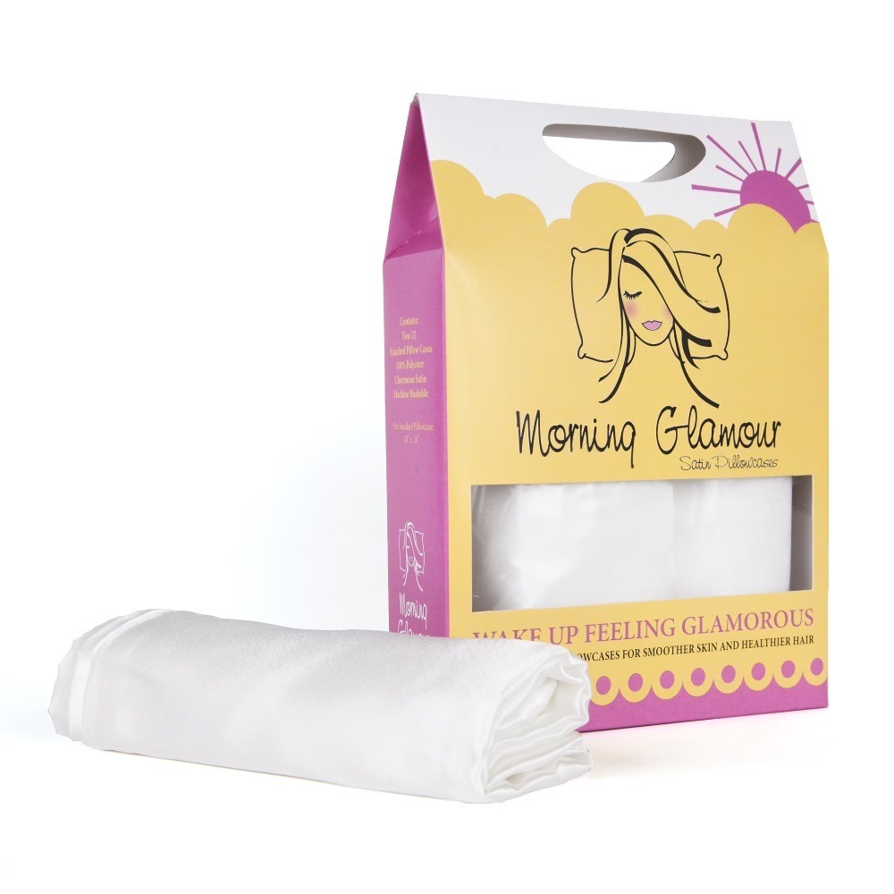 2 Pack Soft Ivory Satin Pillowcases Standard Size 600 Thread Count