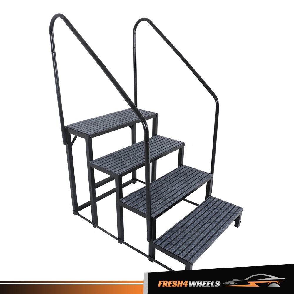 660 lbs Load Capacity RV Steps Outdoor 4 Steps with 2 Handrails w/ Step Mat