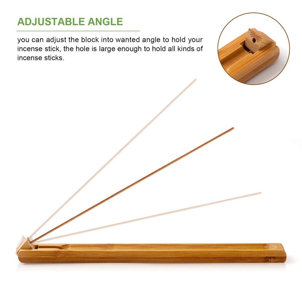 Bamboo Wood Incense Holder for Sticks with Adjustable Angle,